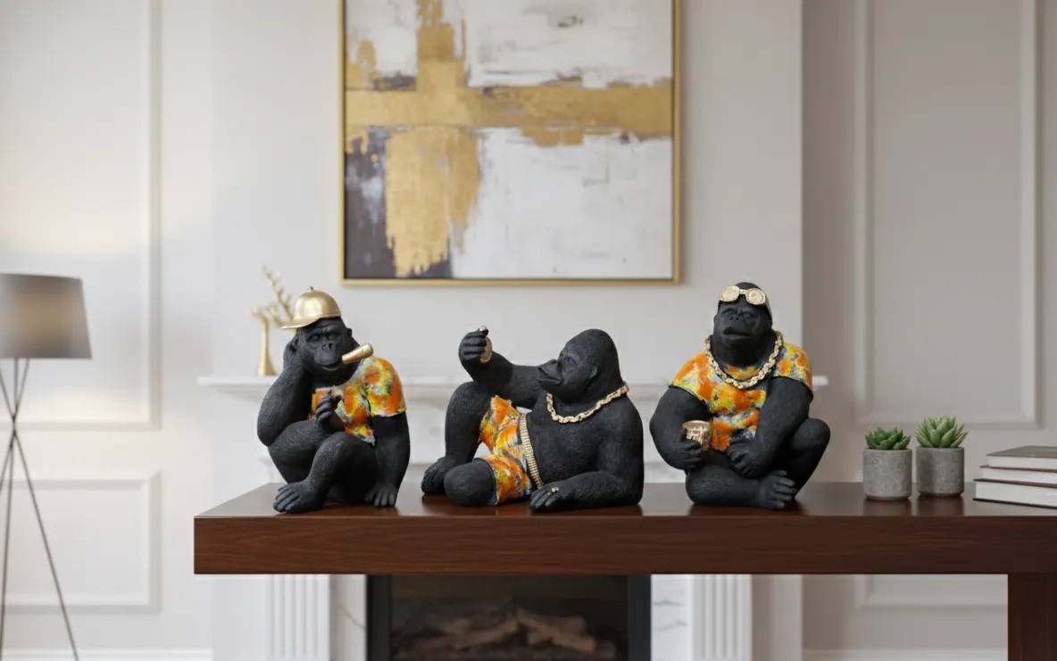 Gorilla Resin Showpiece for Home Decor | Monkey Statue for Table, Shelf & Office